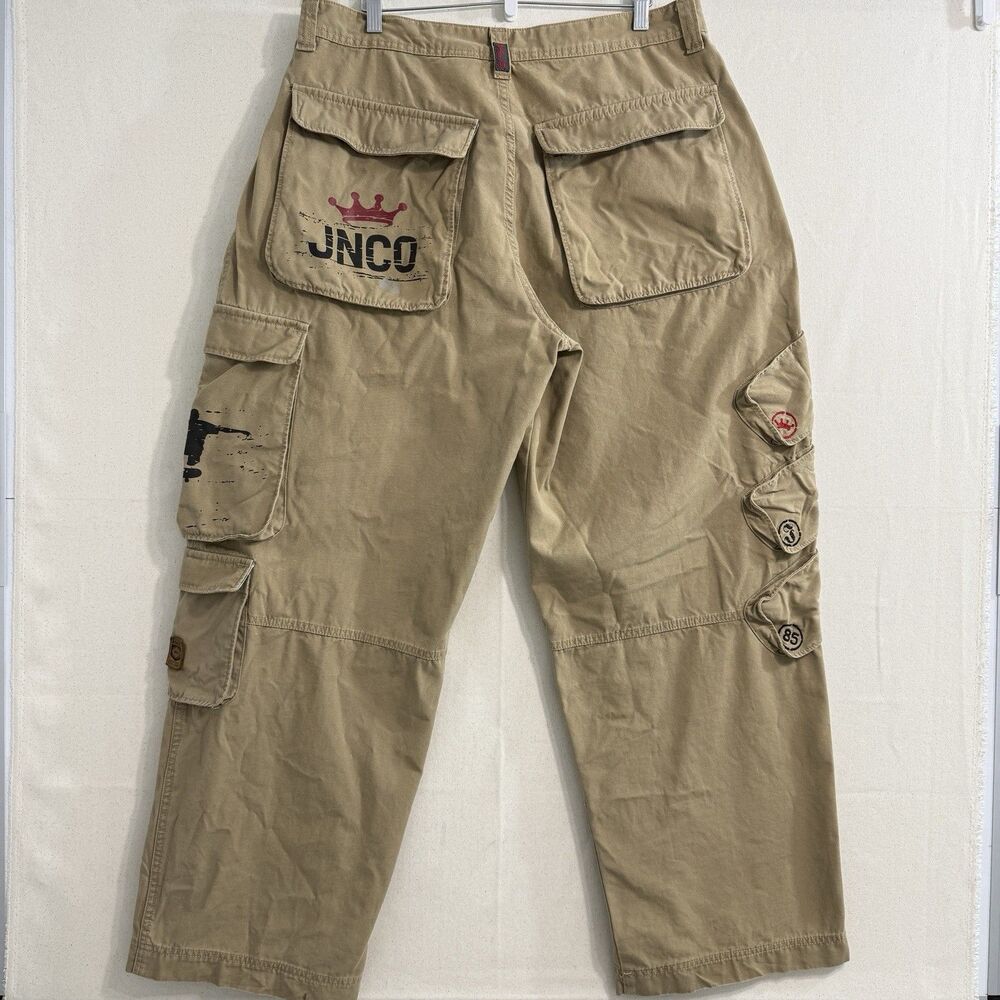 Rare JNCO Jeans Khaki Cream Cargo Pants Wide Leg Skater Y2K Vintage 90s Men 38